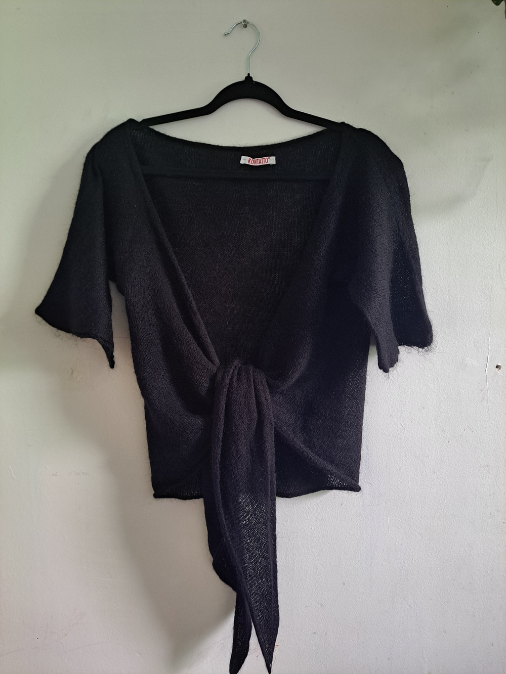 🇮🇹 Kontatto Black Tie Front Knit Top | Open Front | Short Sleeve |